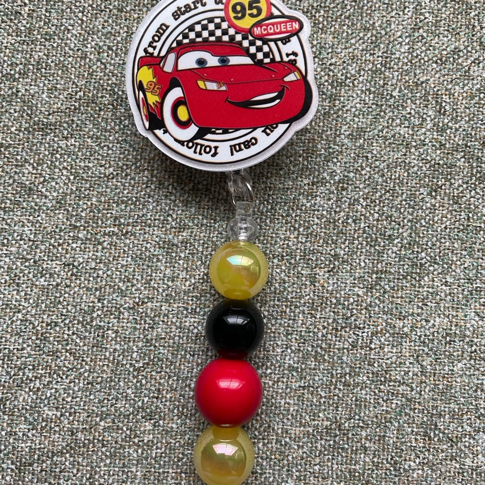Disney Cars Lightning McQueen Beaded Badge Reel